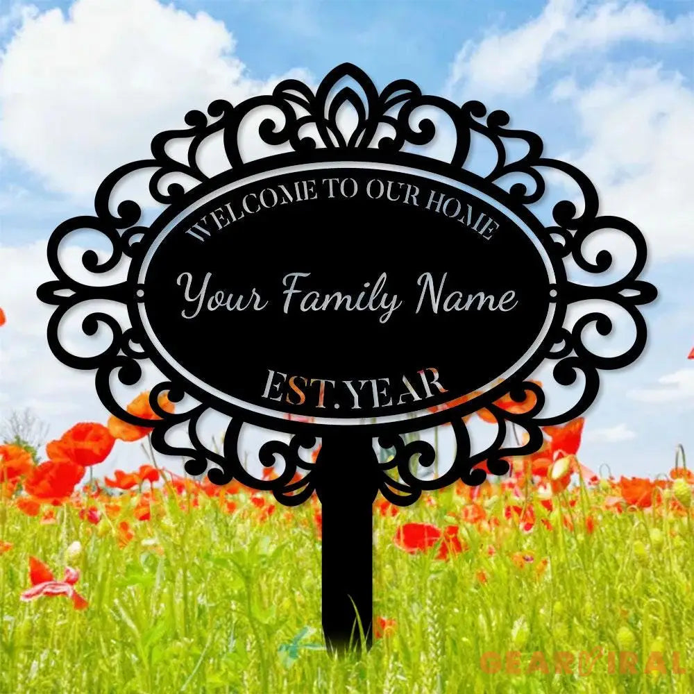 Home Ornate Family Name Garden Metal Stake Personalized Family Name Yard Sign Outdoor Door Decor Garden Art Gift for