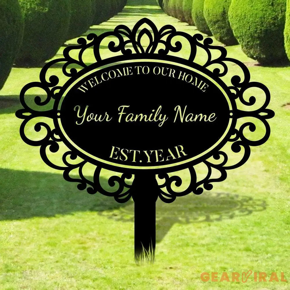 Home Ornate Family Name Garden Metal Stake Personalized Family Name Yard Sign Outdoor Door Decor Garden Art Gift for