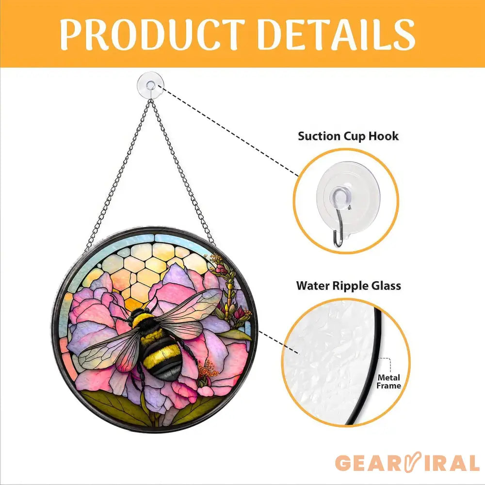 Honeybee Stained Glass Suncatcher Honeycomb Beehive Suncatcher Round Bee Glass Art Stained Glass Decor Bee Ornament