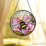 Honeybee Stained Glass Suncatcher Honeycomb Beehive Suncatcher Round Bee Glass Art Stained Glass Decor Bee Ornament