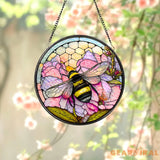 Honeybee Stained Glass Suncatcher Honeycomb Beehive Suncatcher Round Bee Glass Art Stained Glass Decor Bee Ornament