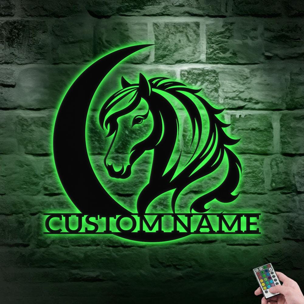 Horse Metal Sign, Personalized Family Name Led Sign, Outdoor Door Decor, Wall Art, ustom Horse Farm Name Sign, Housewarming Gift