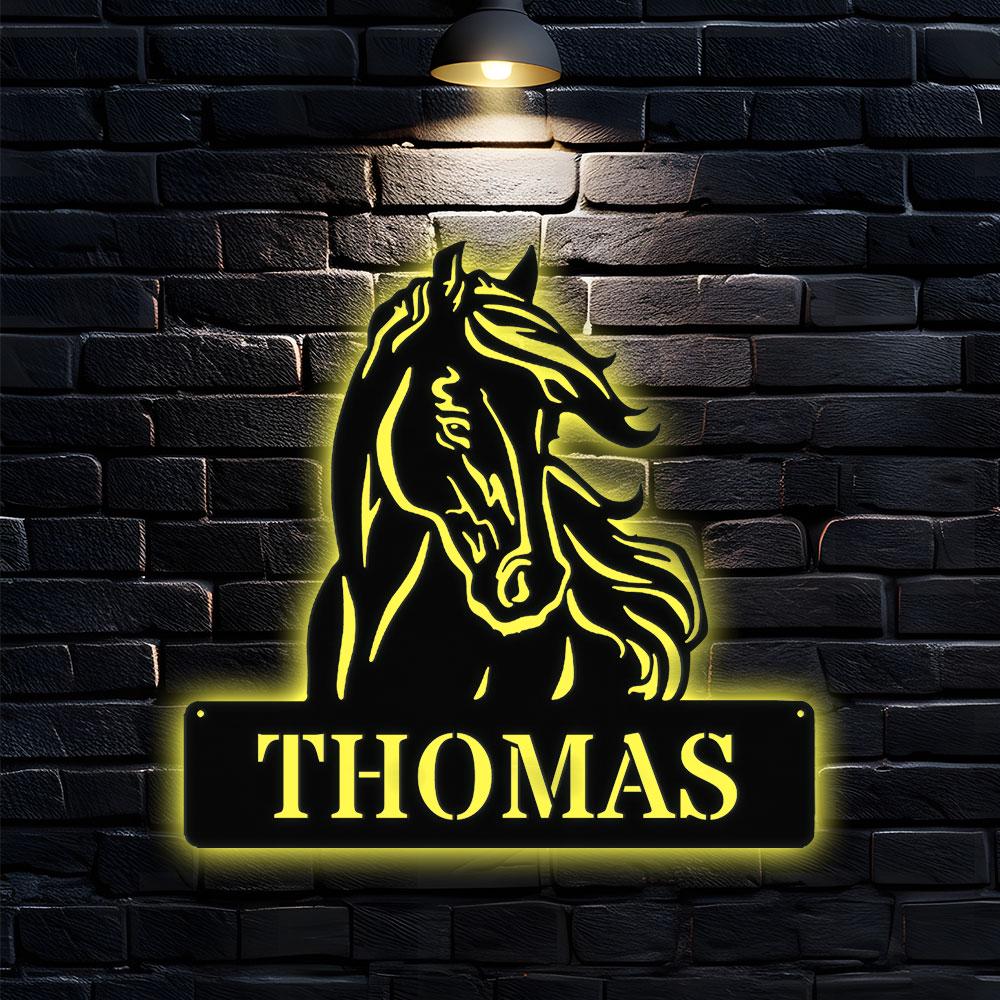 Horse Metal Sign, Personalized Family Name Led Sign, Outdoor Door Decor, Wall Art, ustom Horse Farm Name Sign, Housewarming Gift