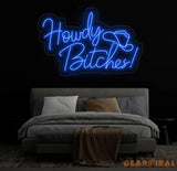 Howdy Bitches Neon Sign - Western LED Sign Cowboy Party Decor Light North American Greeting Neon Light Fun Howdy Wall