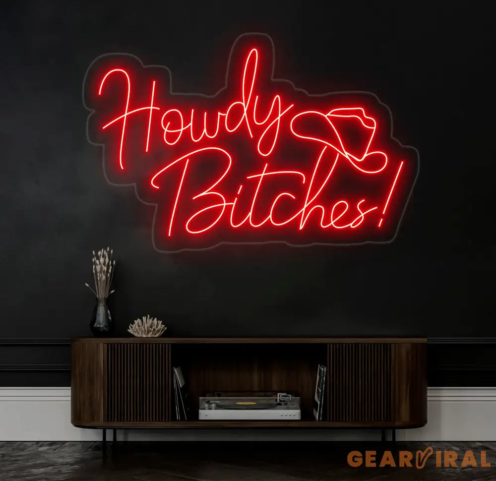 Howdy Bitches Neon Sign - Western LED Sign Cowboy Party Decor Light North American Greeting Neon Light Fun Howdy Wall
