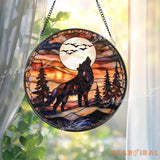 Howling Wolf Stained Glass Suncatcher Full Moon Forest Window Decor Wildlife Rustic Cabin Panel Wolf Lover Gift