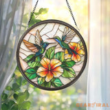 Hummingbird and Hibiscus Glass Suncatcher Window Hanging Decor Tropical Floral Accent Bird Lover Gift Mother’s Day Gift