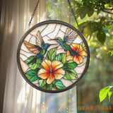 Hummingbird and Hibiscus Glass Suncatcher Window Hanging Decor Tropical Floral Accent Bird Lover Gift Mother’s Day Gift