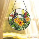 Hummingbird and Yellow Flower Stained Glass Suncatcher Colorful Bird Window Hanging Tropical Garden Glass Art Nature