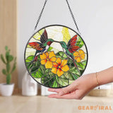 Hummingbird and Yellow Flower Stained Glass Suncatcher Colorful Bird Window Hanging Tropical Garden Glass Art Nature