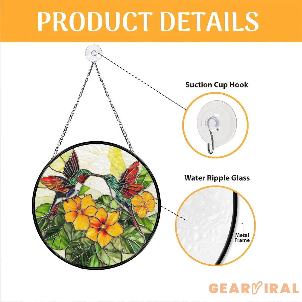 Hummingbird and Yellow Flower Stained Glass Suncatcher Colorful Bird Window Hanging Tropical Garden Glass Art Nature