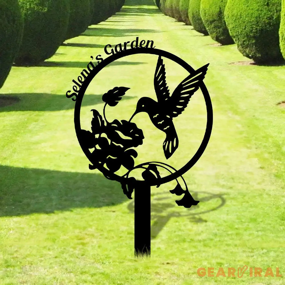 Hummingbird Garden Sign with Flower - Custom Metal Sign - Garden Stake Decor - Garden Metal Sign Hummingbird