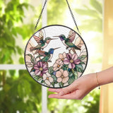 Hummingbird Trio Stained Glass Suncatcher Pastel Floral Window Hanging Delicate Garden Decor Gift for Bird Lovers and
