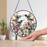 Hummingbird Trio Stained Glass Suncatcher Pastel Floral Window Hanging Delicate Garden Decor Gift for Bird Lovers and