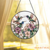 Hummingbird Trio Stained Glass Suncatcher Pastel Floral Window Hanging Delicate Garden Decor Gift for Bird Lovers and