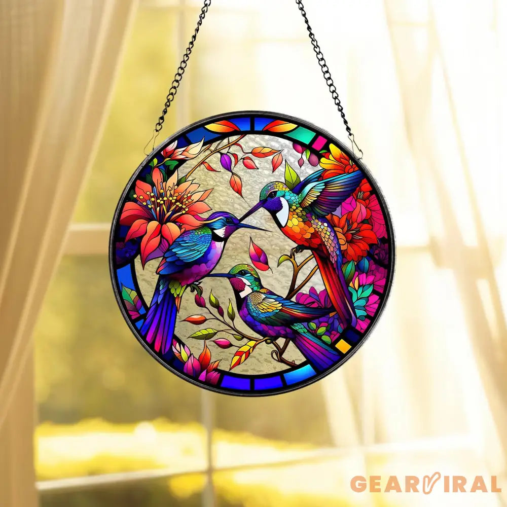 Hummingbirds and Wild Flowers Suncatcher Hummingbird Lovers Window Hanging Hummingbird Suncatcher Hummingbird Gifts