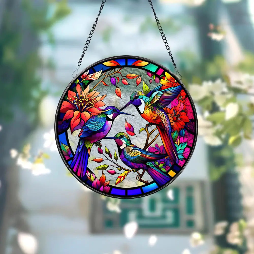 Hummingbirds and Wild Flowers Suncatcher Hummingbird Lovers Window Hanging Hummingbird Suncatcher Hummingbird Gifts