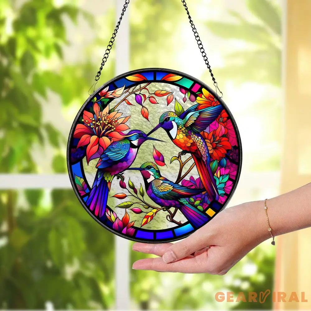 Hummingbirds and Wild Flowers Suncatcher Hummingbird Lovers Window Hanging Hummingbird Suncatcher Hummingbird Gifts