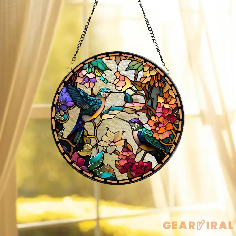 Hummingbirds and Wild Flowers Suncatcher Hummingbird Lovers Window Hanging Hummingbird Suncatcher Hummingbird Gifts