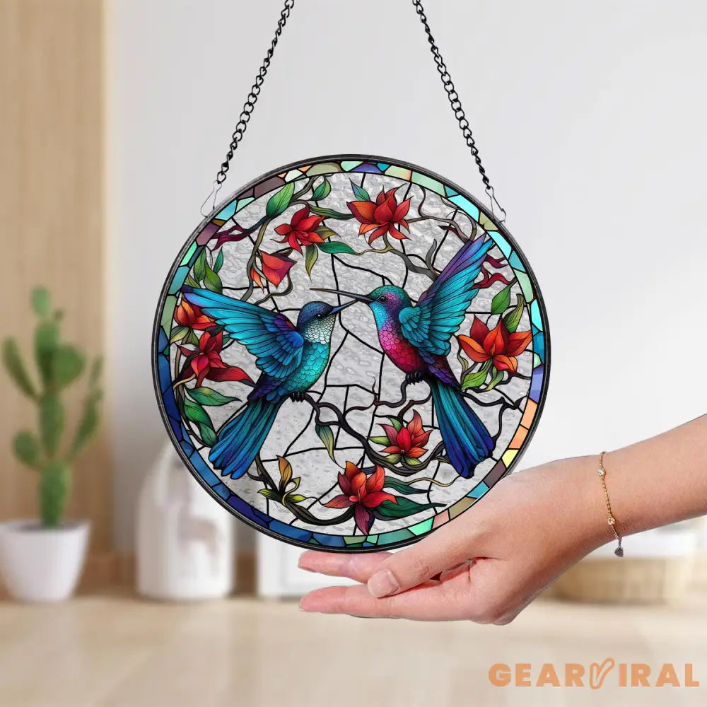 Hummingbirds and Wild Flowers Suncatcher Hummingbird Lovers Window Hanging Hummingbird Suncatcher Hummingbird Gifts
