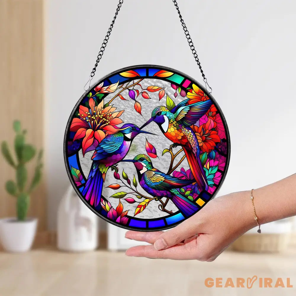 Hummingbirds and Wild Flowers Suncatcher Hummingbird Lovers Window Hanging Hummingbird Suncatcher Hummingbird Gifts