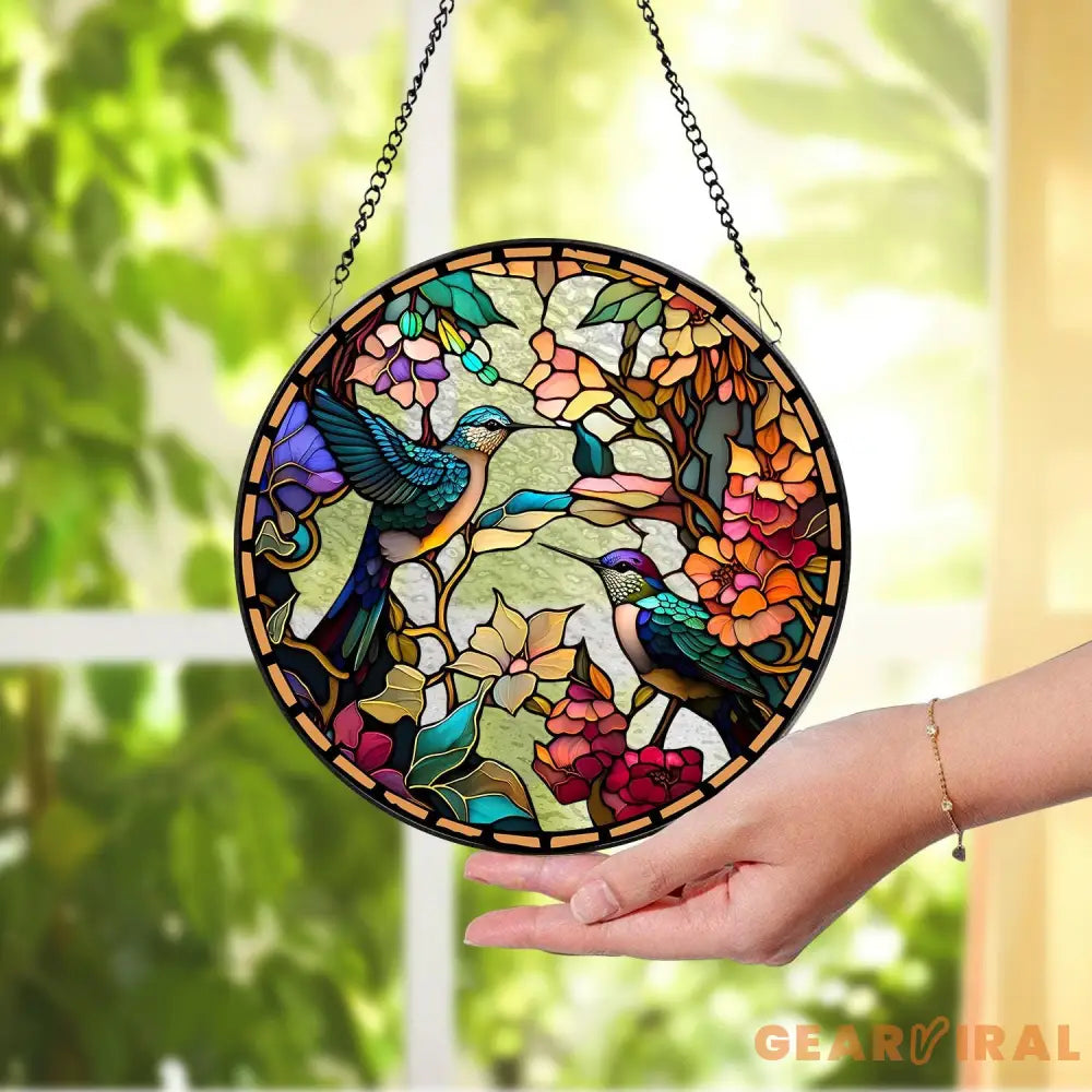 Hummingbirds and Wild Flowers Suncatcher Hummingbird Lovers Window Hanging Hummingbird Suncatcher Hummingbird Gifts