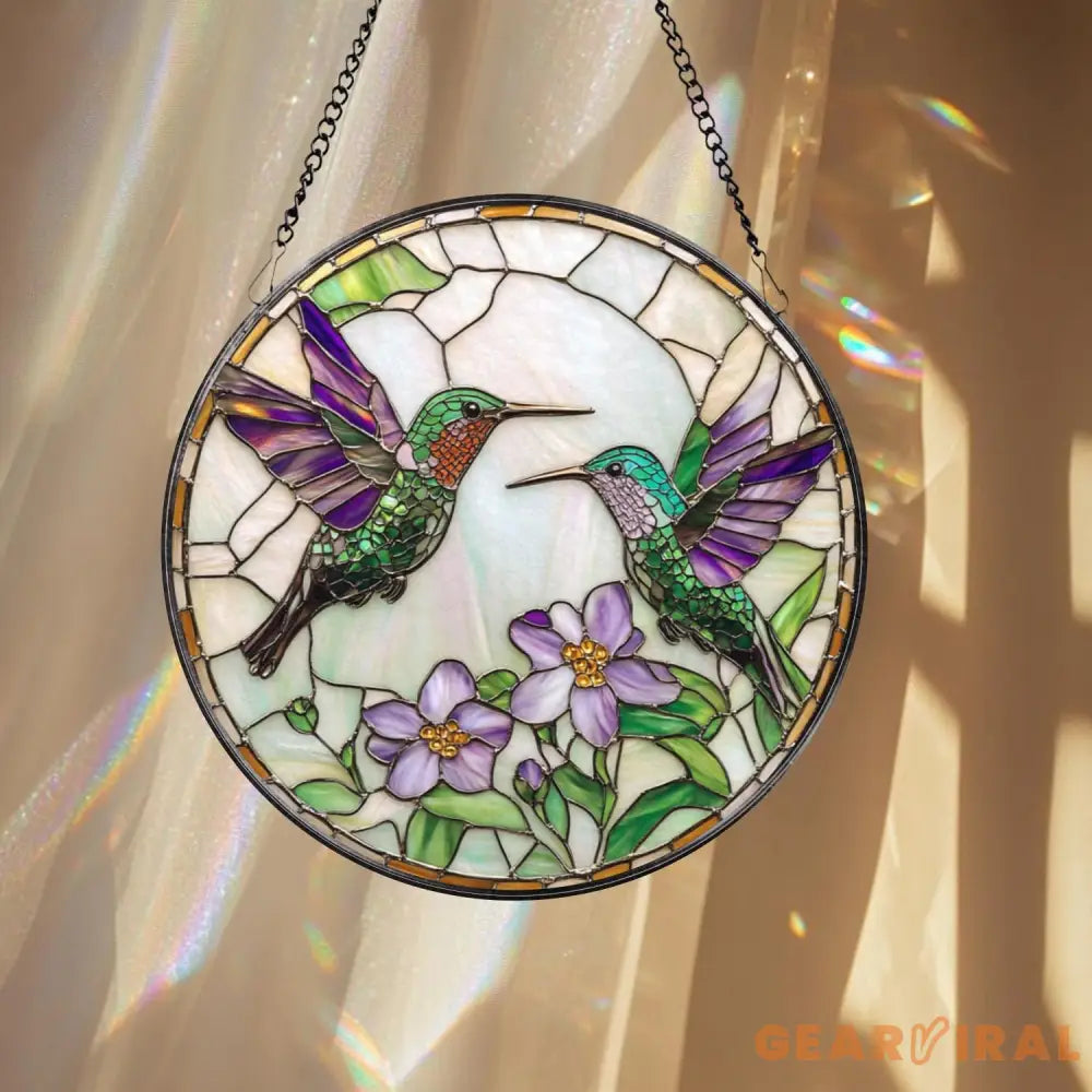 Hummingbirds Stained Glass Suncatcher Wildflower Window Hanging Hummingbird Memorial Indoor Decor Garden Lover Gift