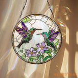 Hummingbirds Stained Glass Suncatcher Wildflower Window Hanging Hummingbird Memorial Indoor Decor Garden Lover Gift