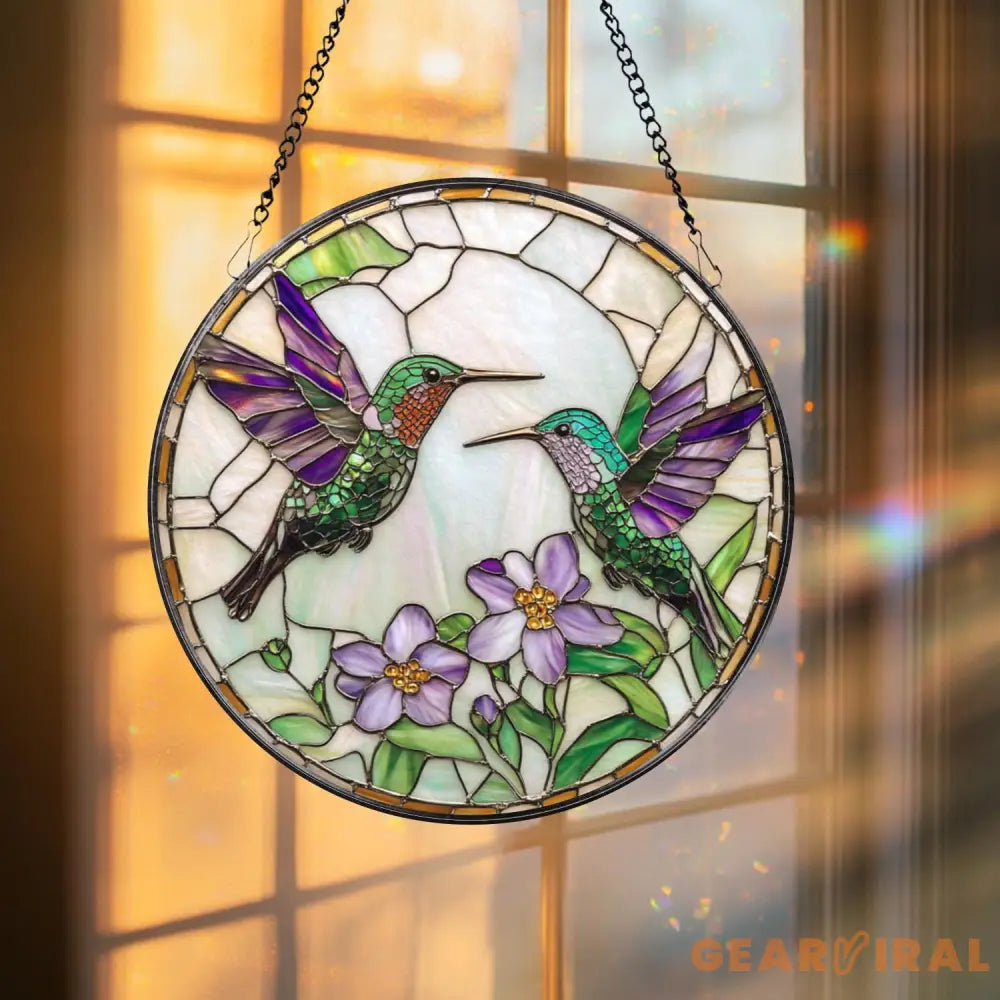 Hummingbirds Stained Glass Suncatcher Wildflower Window Hanging Hummingbird Memorial Indoor Decor Garden Lover Gift