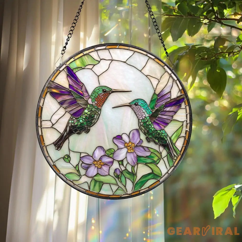 Hummingbirds Stained Glass Suncatcher Wildflower Window Hanging Hummingbird Memorial Indoor Decor Garden Lover Gift