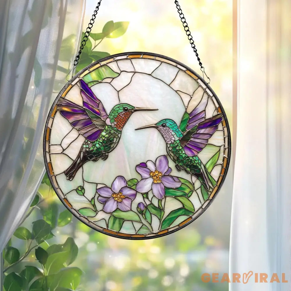 Hummingbirds Stained Glass Suncatcher Wildflower Window Hanging Hummingbird Memorial Indoor Decor Garden Lover Gift