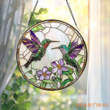 Hummingbirds Stained Glass Suncatcher Wildflower Window Hanging Hummingbird Memorial Indoor Decor Garden Lover Gift