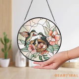 Hummingbirds Stained Glass Suncatcher Wildflower Window Hanging Indoor Nature Decor Memorial Gift for Her Christmas