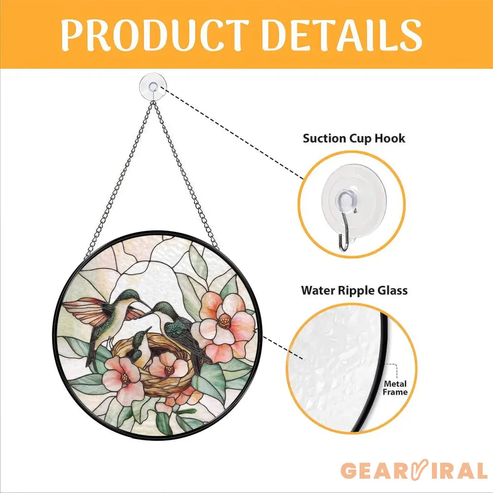 Hummingbirds Stained Glass Suncatcher Wildflower Window Hanging Indoor Nature Decor Memorial Gift for Her Christmas