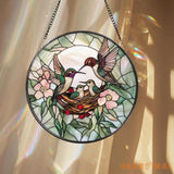 Hummingbirds Stained Glass Suncatcher Wildflower Window Hanging Nature-Inspired Decor Memorial Gift for Her Christmas