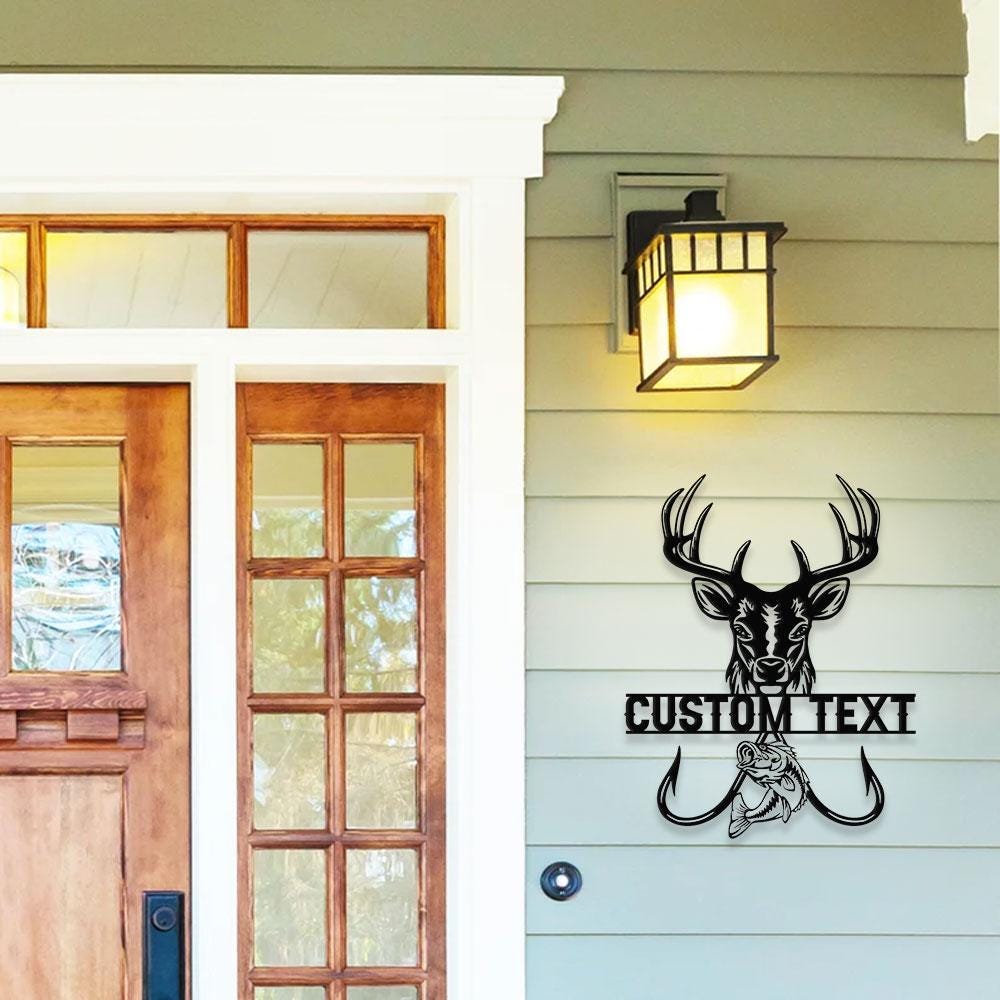 Hunting and Fishing Metal Sign, Personalized Family Name Led Metal Sign, Outdoor Door Decor, Address Wall Art, Perfect Gift for Housewarming