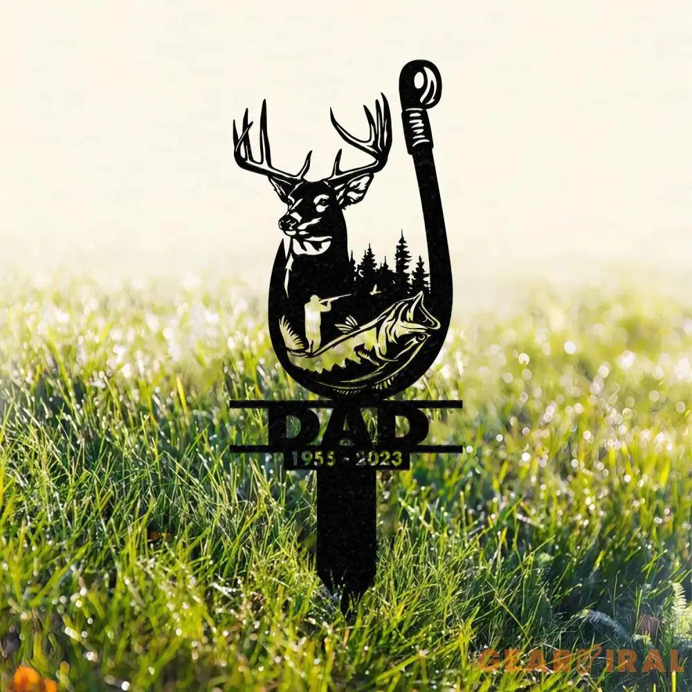 Hunting Dad Memorial Stake Metal Fishing In Heaven Hunter Memorial Gifts Garden Stake Grave Marker Metal Yard Decor