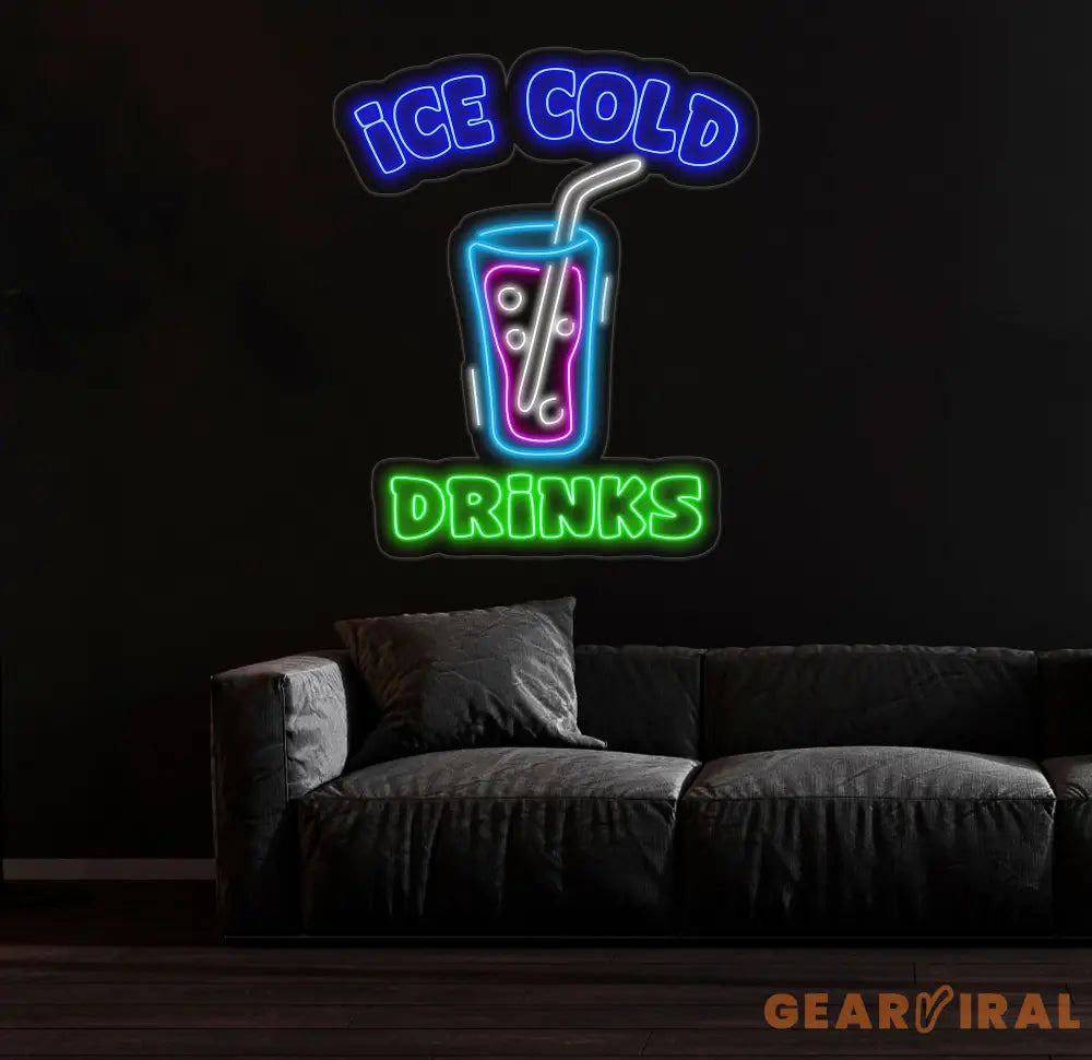 Ice Cold Drinks Neon Sign Ice Cold Led Light Custom Drink Neon Sign Ice Cold Neon Sign Coffee Store Wall Decor Business