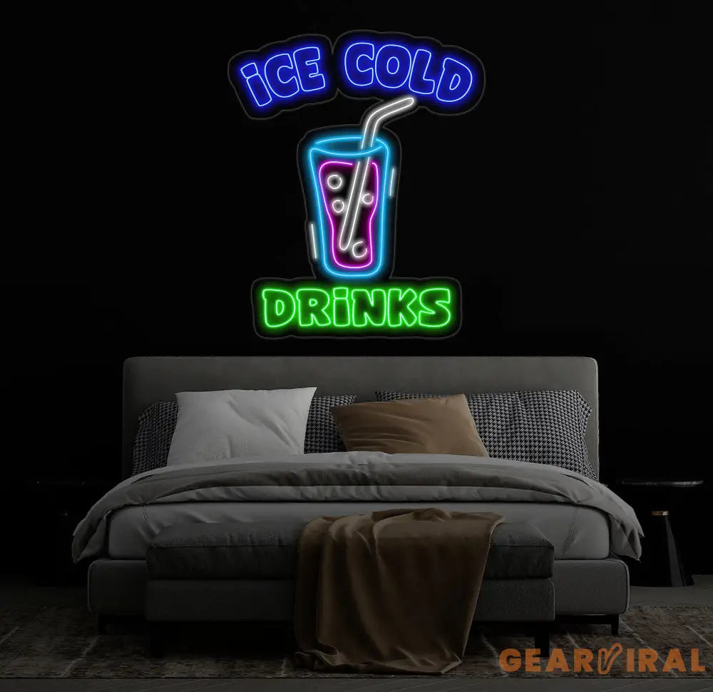 Ice Cold Drinks Neon Sign Ice Cold Led Light Custom Drink Neon Sign Ice Cold Neon Sign Coffee Store Wall Decor Business