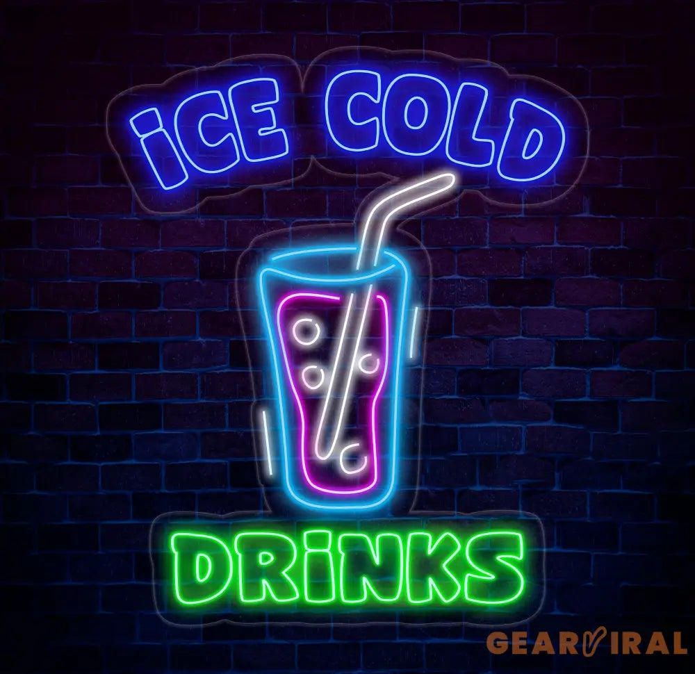 Ice Cold Drinks Neon Sign Ice Cold Led Light Custom Drink Neon Sign Ice Cold Neon Sign Coffee Store Wall Decor Business