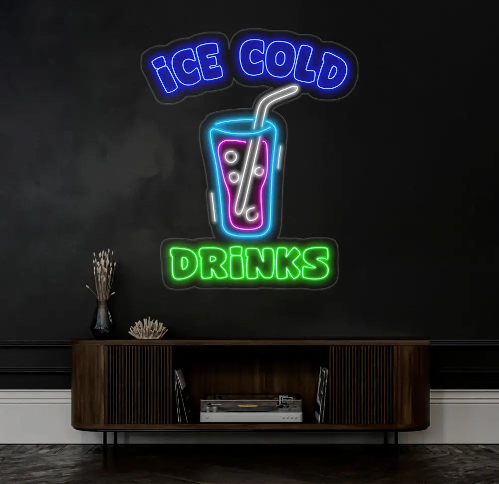 Ice Cold Drinks Neon Sign Ice Cold Led Light Custom Drink Neon Sign Ice Cold Neon Sign Coffee Store Wall Decor Business