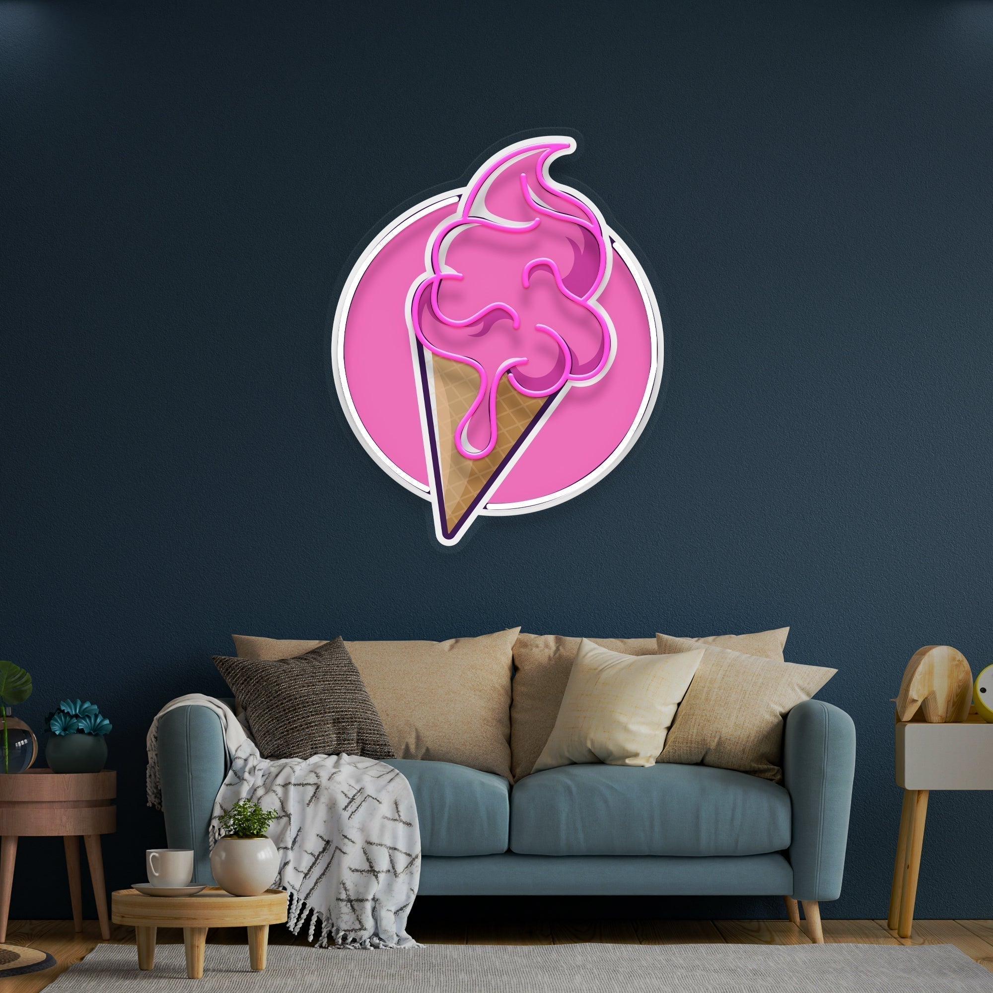 Ice Cream Cartoon Cute Artwork Led Neon Sign Light