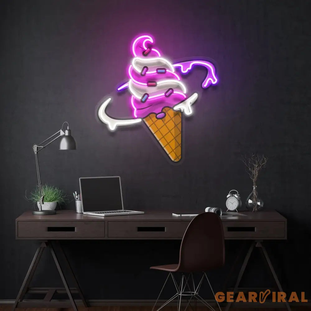 Ice Cream Planet Flat Cartoon Style Artwork Led Neon Sign Light