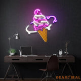 Ice Cream Planet Flat Cartoon Style Artwork Led Neon Sign Light