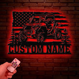 Custom Name UTV Metal Sign with Led Lights, Personalized Off-Road Adventure Sign, Side by Side LED Wall Art, Mountain UTV Sign