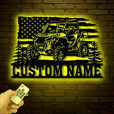 Custom Name UTV Metal Sign with Led Lights, Personalized Off-Road Adventure Sign, Side by Side LED Wall Art, Mountain UTV Sign