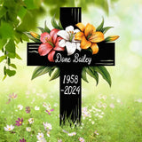 Lily Cross Memorial Garden Stake, Personalized Grave Marker for Loved One, Outdoor Cemetery Tribute with Name and Dates