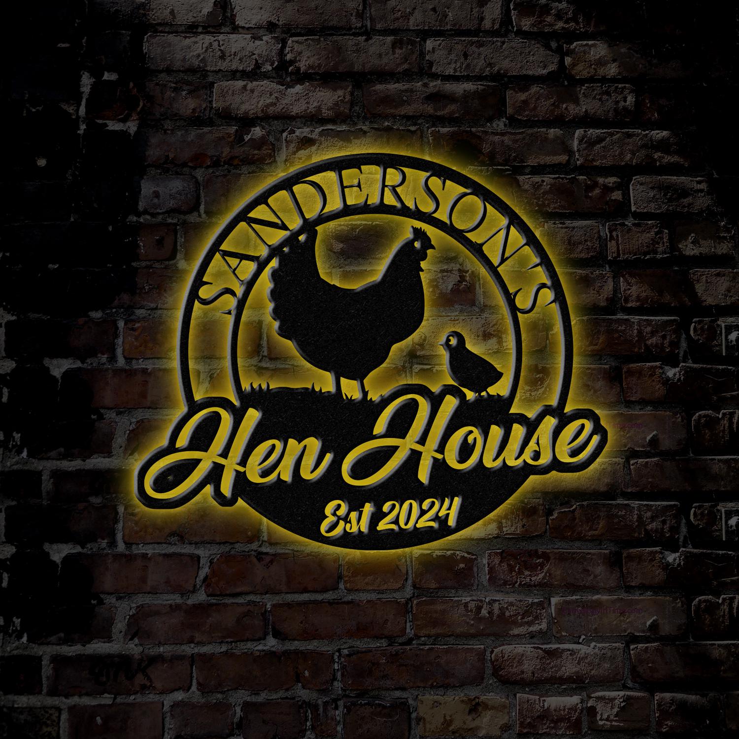 Personalized Hen House Sign with Led Light, Chicken Coop Sign, Farm Metal Sign, Metal Farm Coop Sign, Custom Chicken Coop Sign, Farm Decor