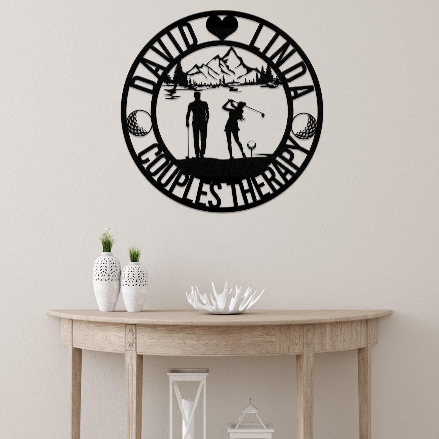 Personalized Golf Couple Wedding Metal Sign with Led Lights, Couple Therapy Sign, Custom Name Sign, Couple Golfer Gifts, Wall Art Decor