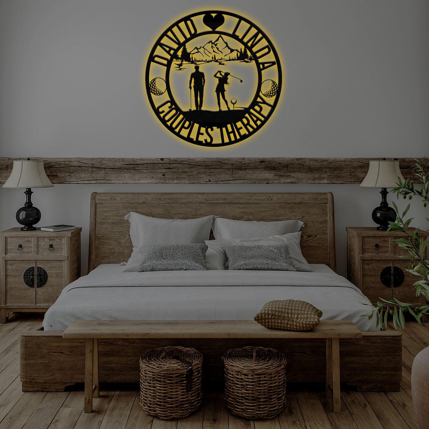 Personalized Golf Couple Wedding Metal Sign with Led Lights, Couple Therapy Sign, Custom Name Sign, Couple Golfer Gifts, Wall Art Decor